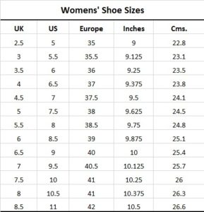 Ladies Shoe Size Chart - TealCloset